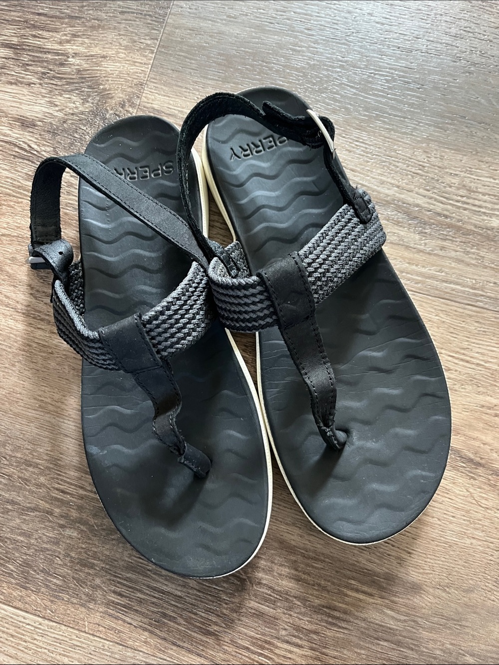 Sperry Adriatic Sling Women's Strappy Thong Sandals - Black/Gray Sz 7